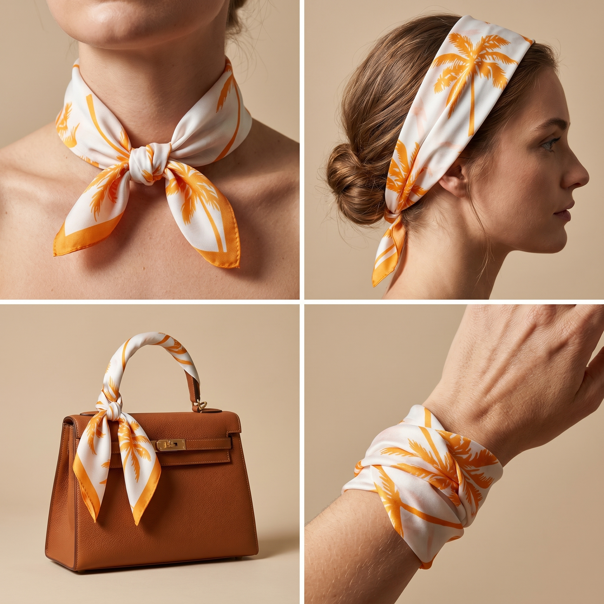 Seidenschal Damen 70×70 cm Blumen Orange – Schal-Welt Trageweise