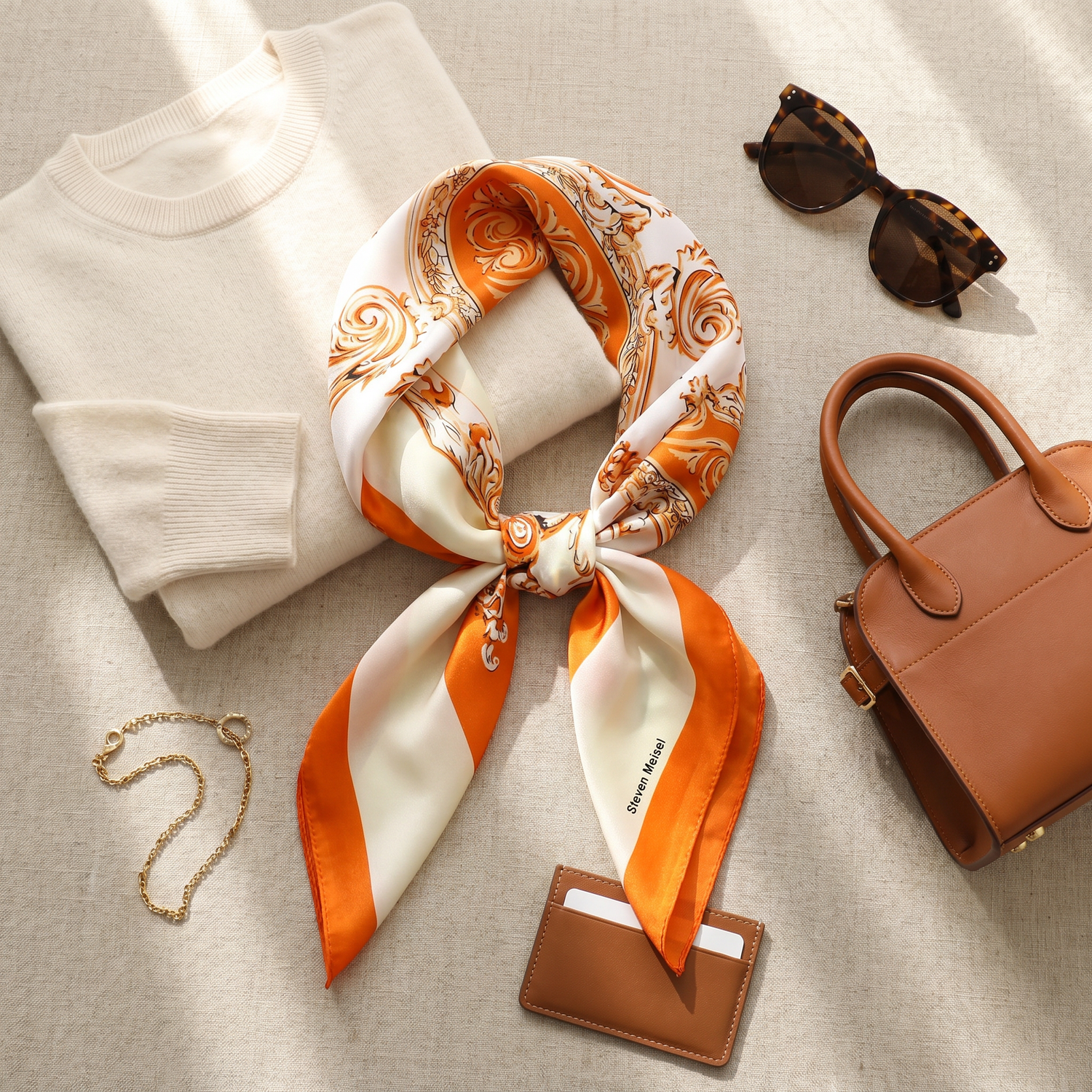 Seidenschal Damen 70×70 cm Paisley Orange – Schal-Welt Styling-Inspiration