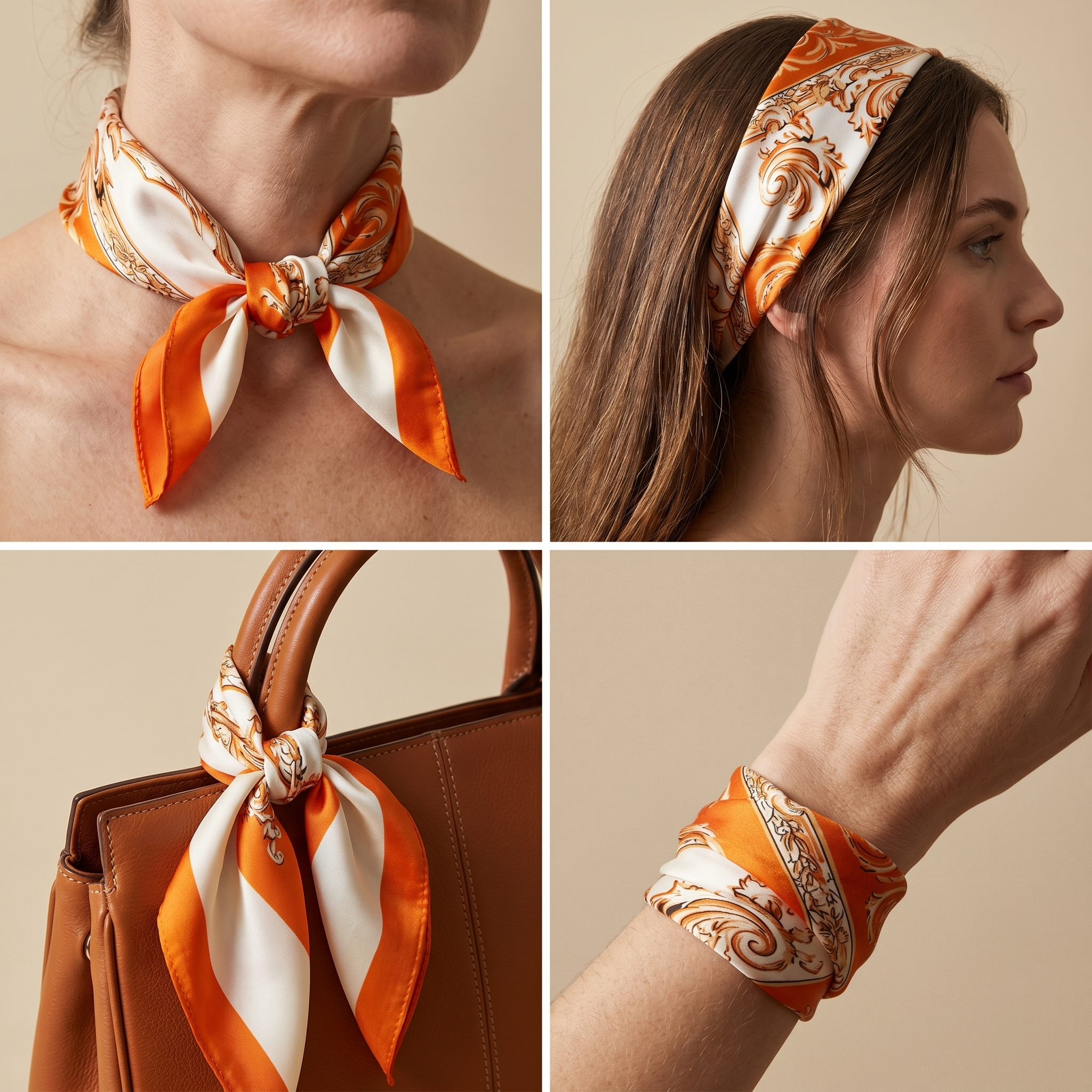 Seidenschal Damen 70×70 cm Paisley Orange – Schal-Welt Trageweise