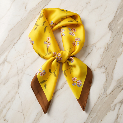 Seidenschal Damen 70×70 cm Blumen Gelb – Schal-Welt Detailansicht