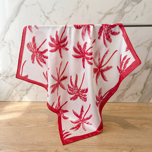 Seidenschal Damen 70×70 cm Blumen Rot – Schal-Welt Detailansicht