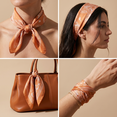 Seidenschal Damen 70×70 cm Paisley Orange – Schal-Welt Trageweise
