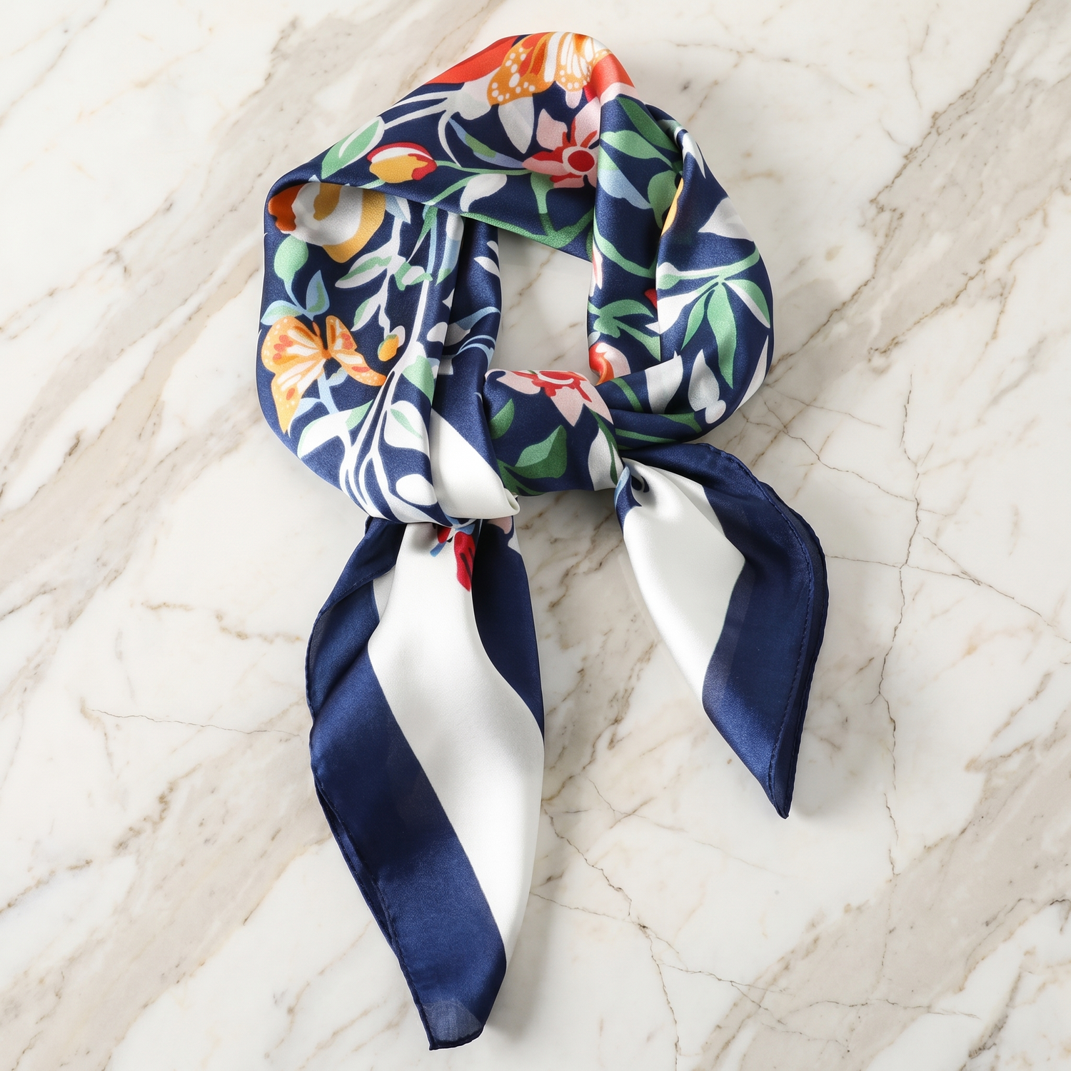 Seidenschal Damen 70×70 cm Blumen Bunt – Schal-Welt Detailansicht