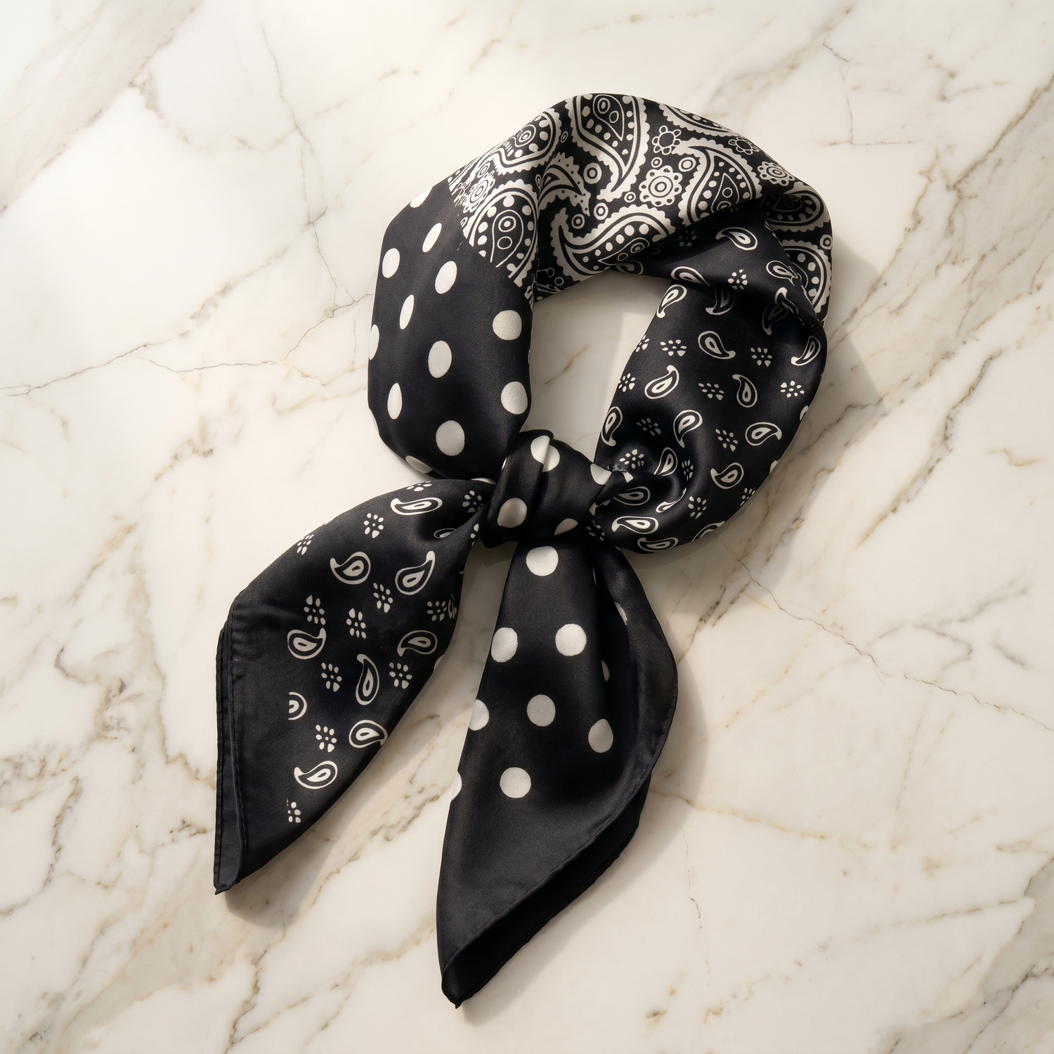 Seidenschal Damen 70×70 cm Paisley Schwarz – Schal-Welt Detailansicht