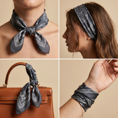 Seidenschal Damen 70×70 cm Klassisch Schwarz – Schal-Welt Trageweise