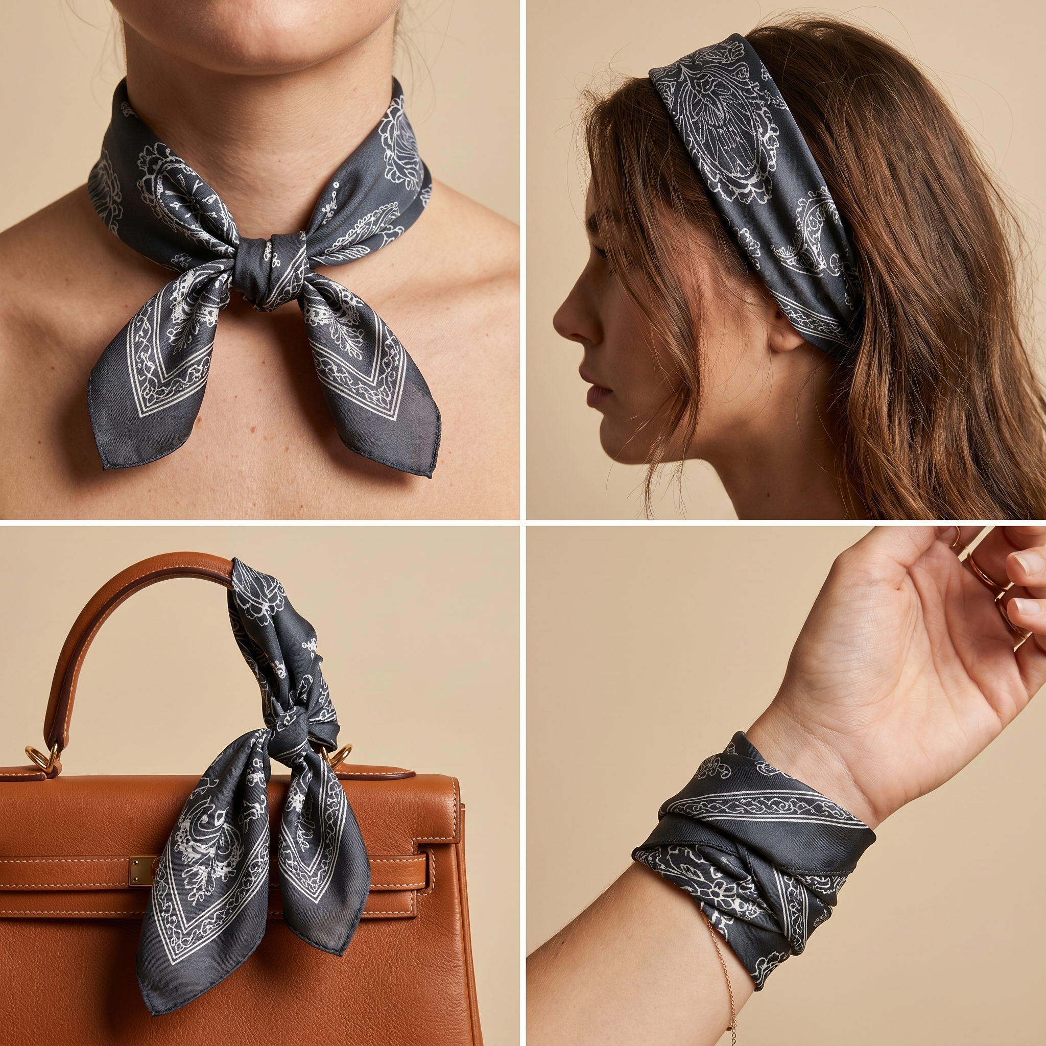 Seidenschal Damen 70×70 cm Klassisch Schwarz – Schal-Welt Trageweise