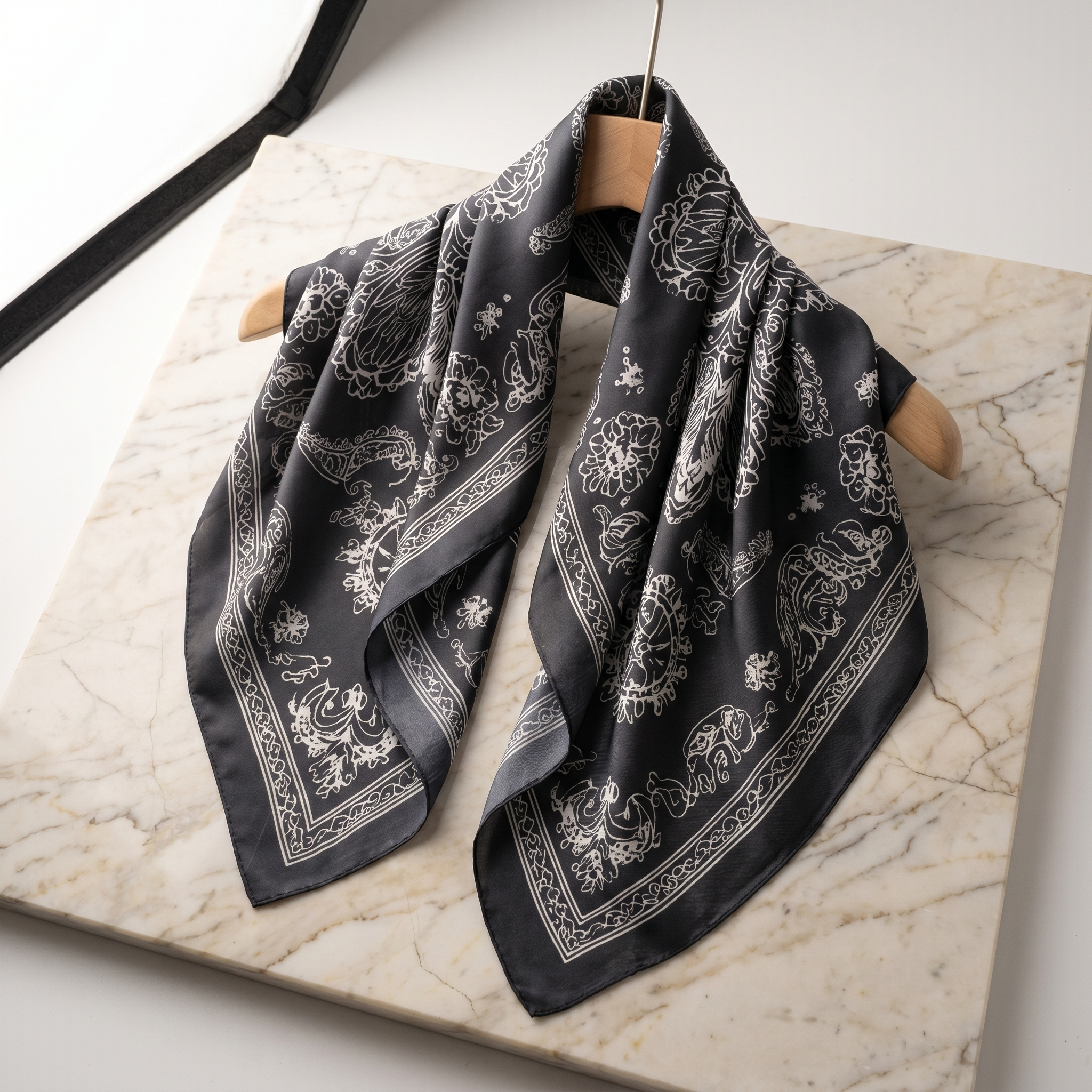 Seidenschal Damen 70×70 cm Klassisch Schwarz – Schal-Welt Detailansicht