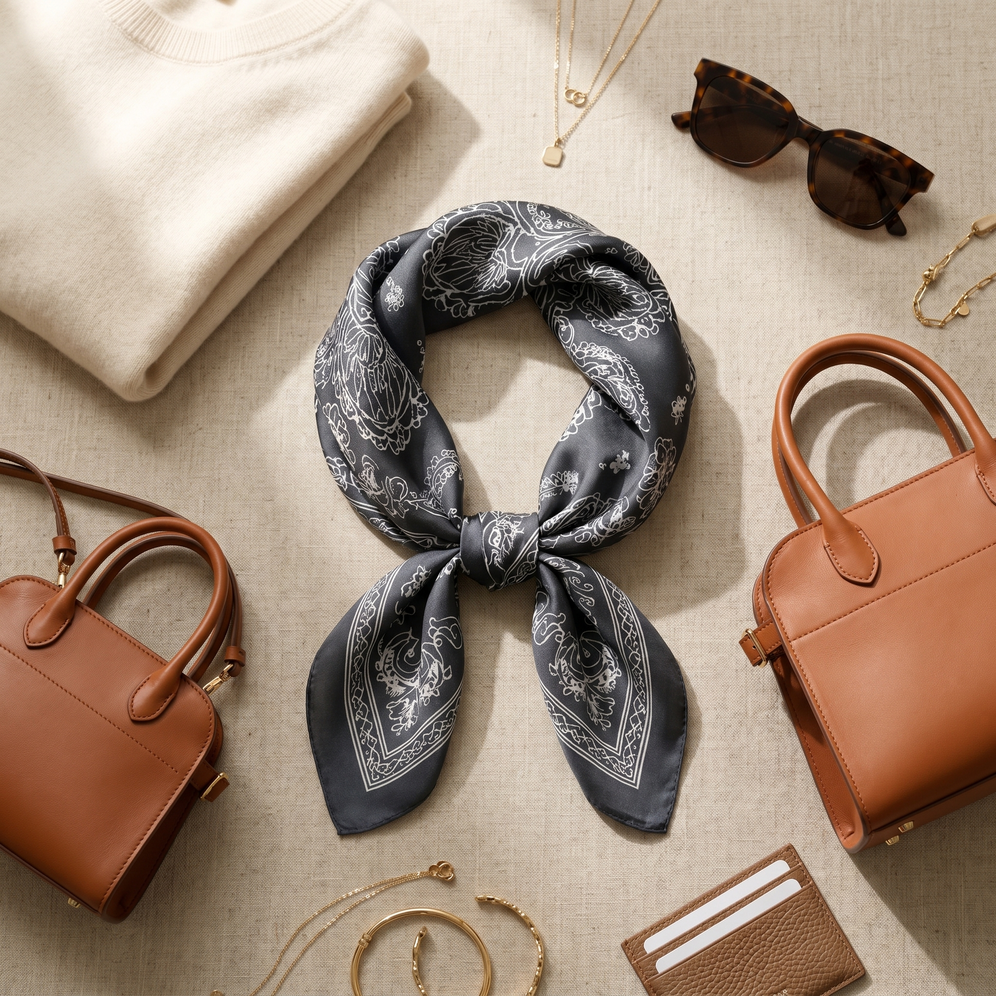 Seidenschal Damen 70×70 cm Klassisch Schwarz – Schal-Welt Styling-Inspiration