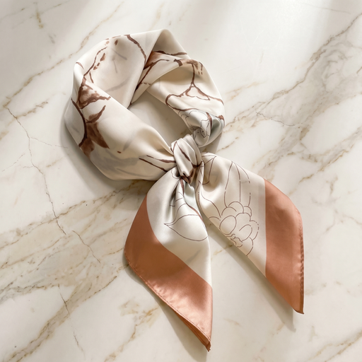 Seidenschal Damen 70×70 cm Blumen Beige – Schal-Welt Detailansicht