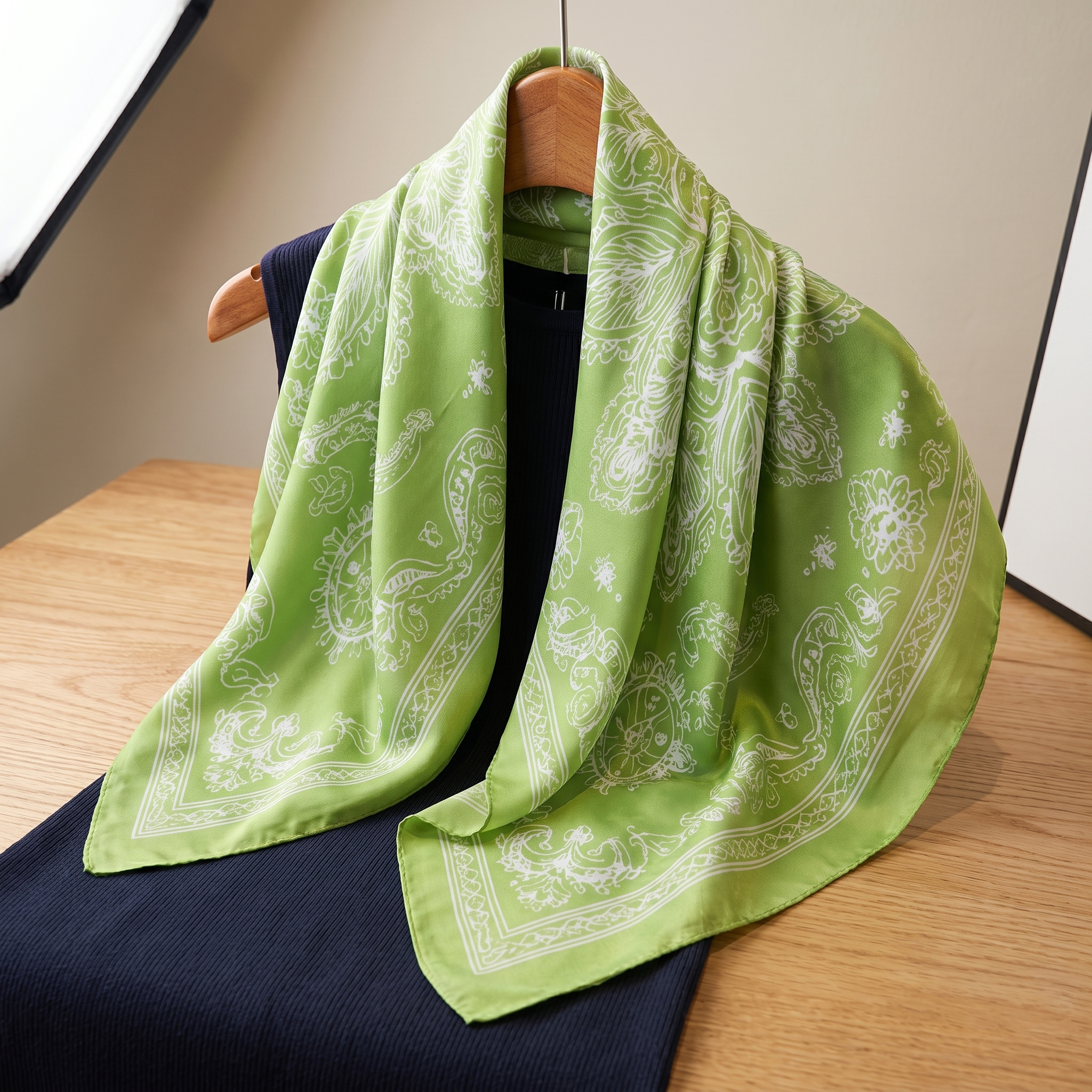 Seidenschal Damen 70×70 cm Paisley Grün – Schal-Welt Detailansicht
