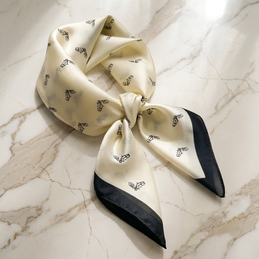 Seidenschal Damen 70×70 cm Blumen Beige – Schal-Welt Detailansicht