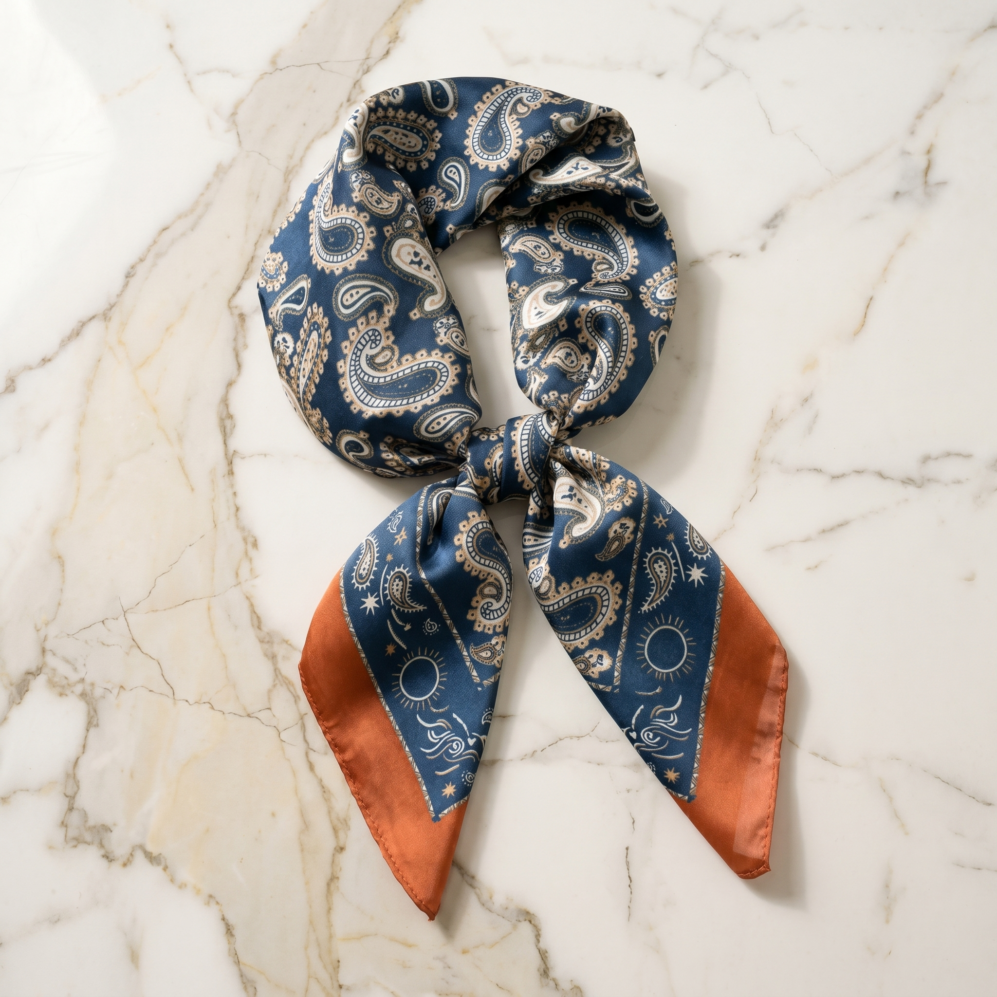 Seidenschal Damen 70×70 cm Paisley Blau – Schal-Welt Detailansicht