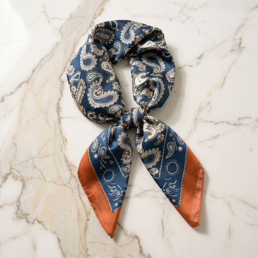 Seidenschal Damen 70×70 cm Paisley Blau – Schal-Welt Detailansicht