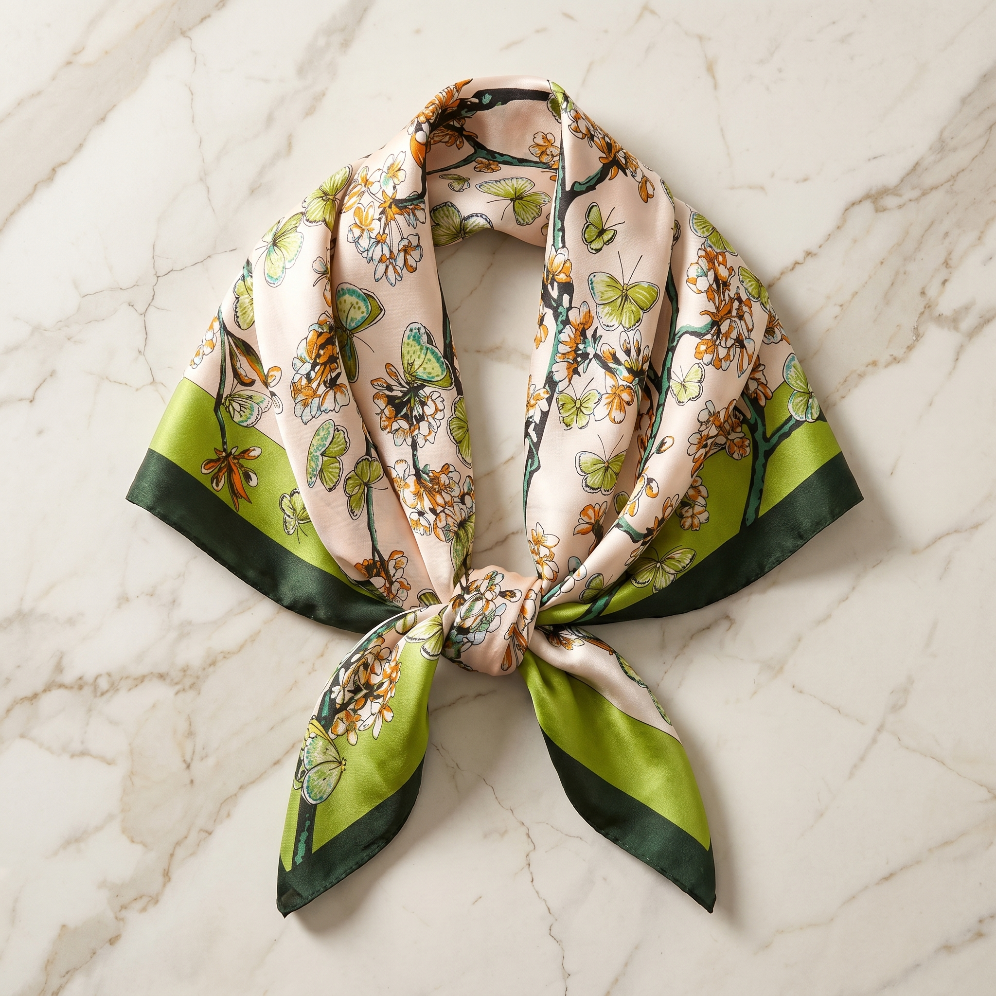Seidenschal Damen 70×70 cm Blumen Bunt – Schal-Welt Detailansicht
