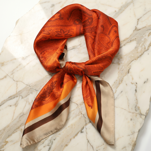 Seidenschal Damen 70×70 cm Paisley Orange – Schal-Welt Detailansicht