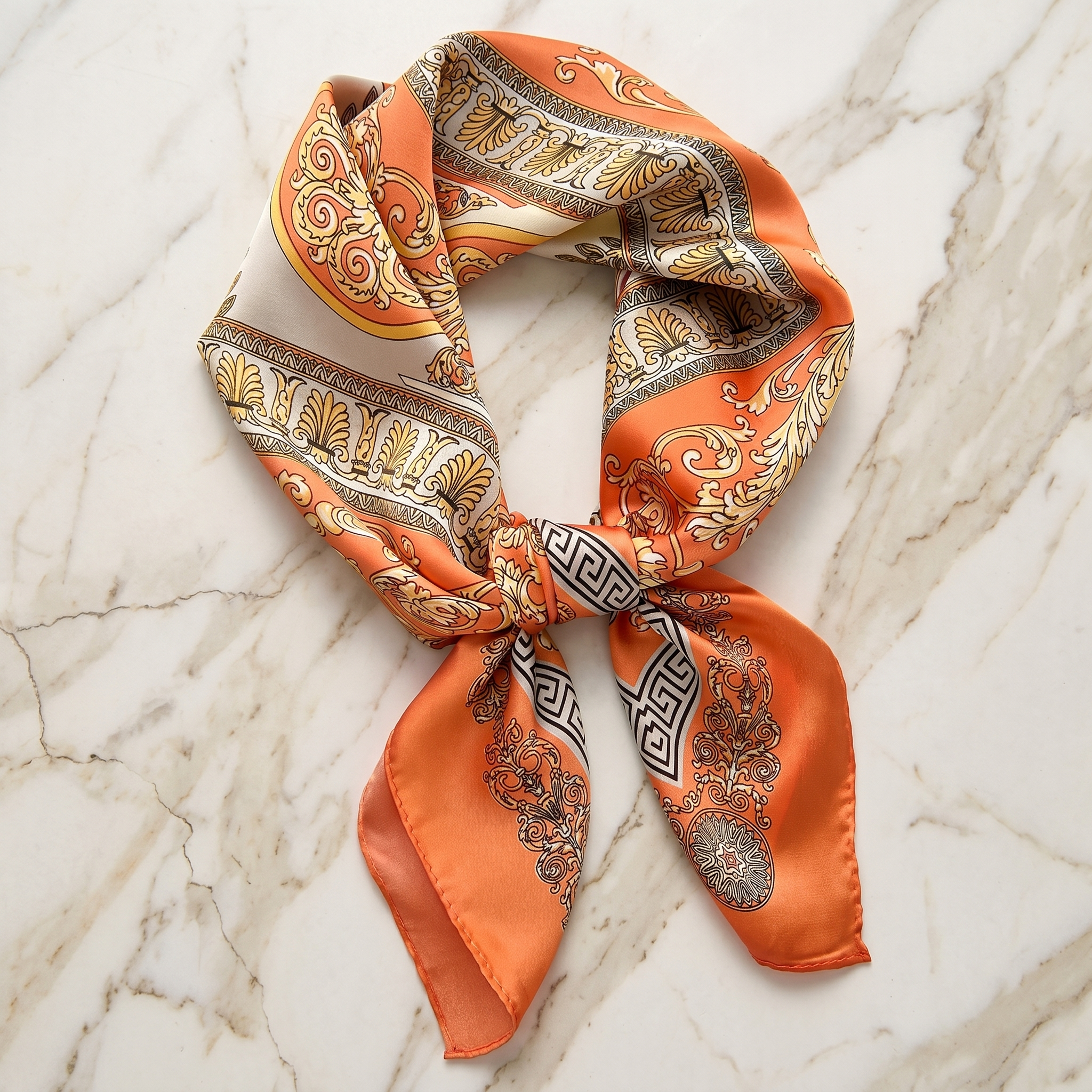 Seidenschal Damen 70×70 cm Klassisch Orange – Schal-Welt Detailansicht