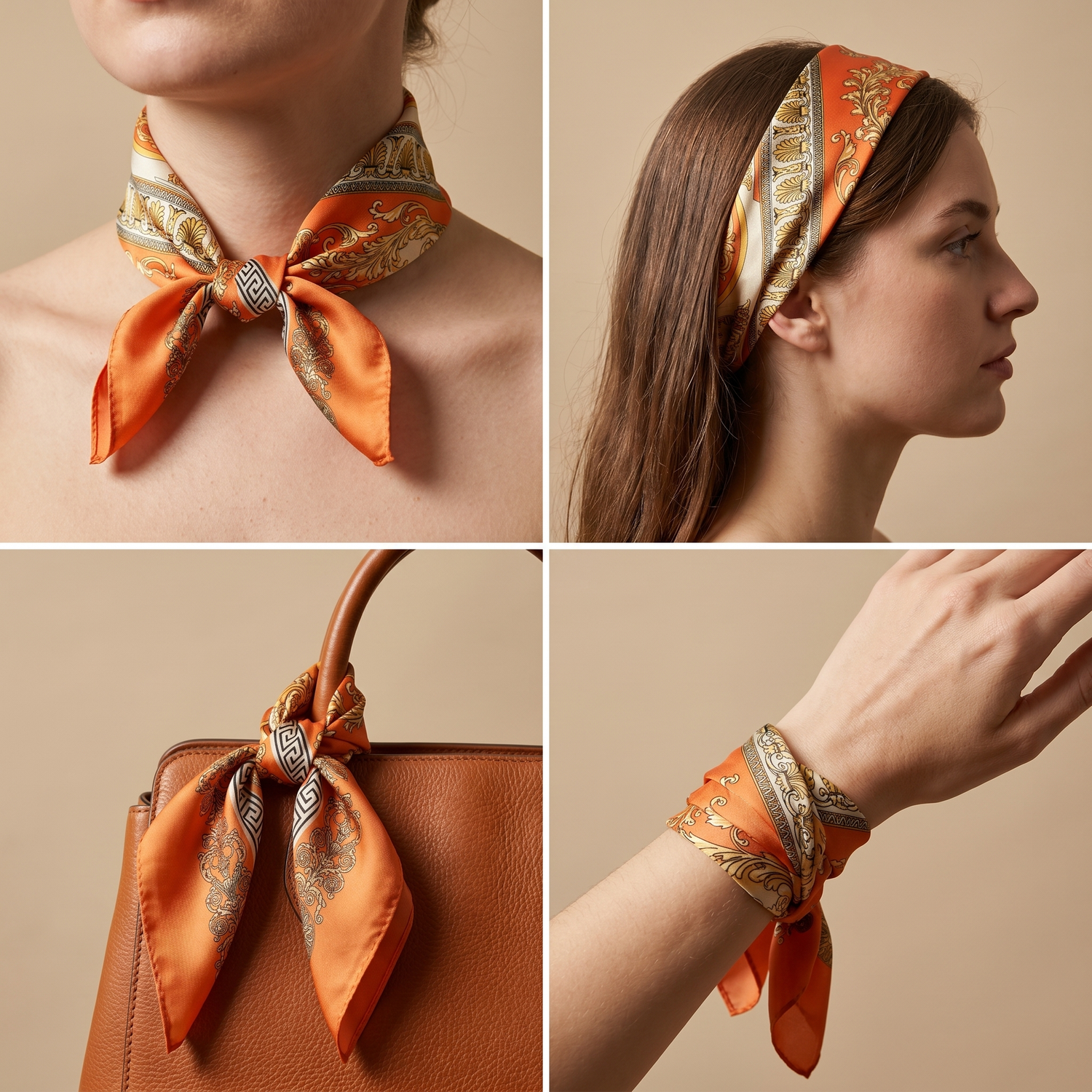 Seidenschal Damen 70×70 cm Klassisch Orange – Schal-Welt Trageweise