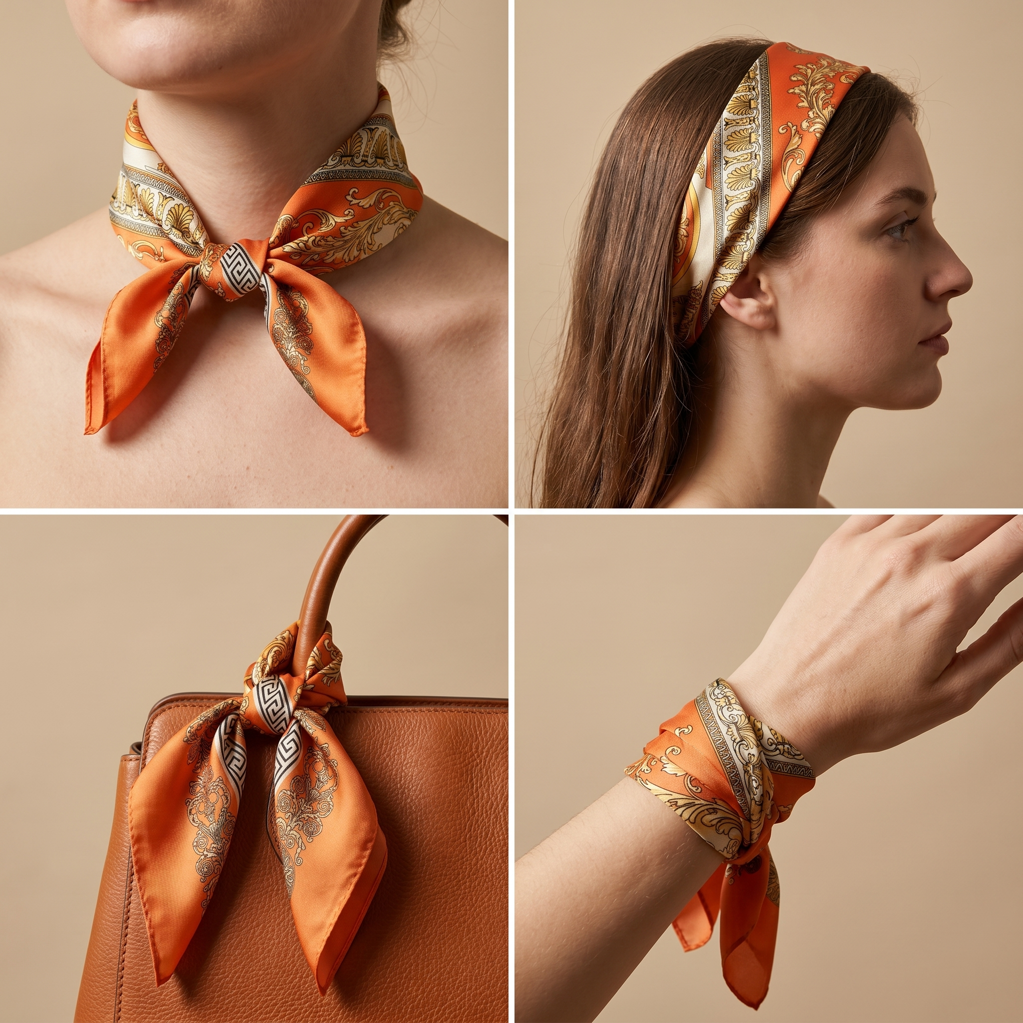 Seidenschal Damen 70×70 cm Klassisch Orange – Schal-Welt Trageweise