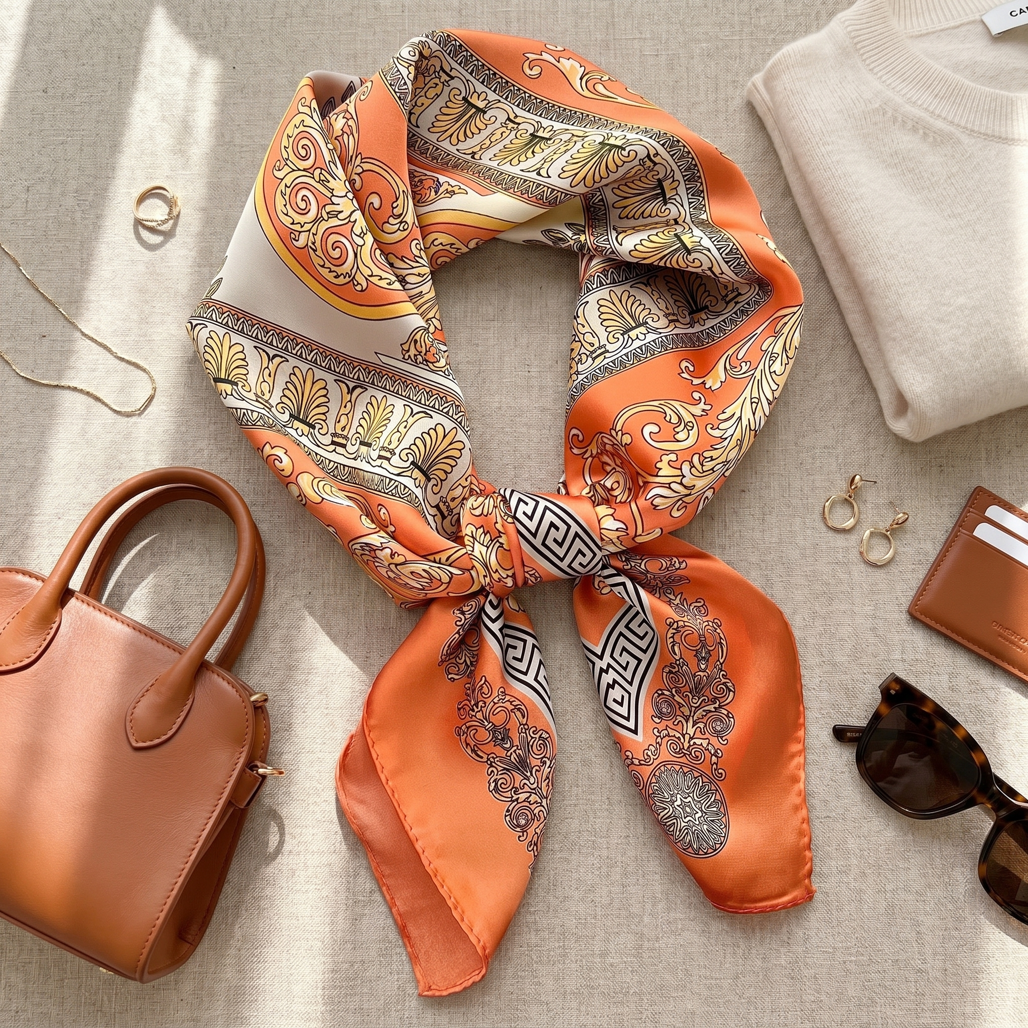 Seidenschal Damen 70×70 cm Klassisch Orange – Schal-Welt Styling-Inspiration