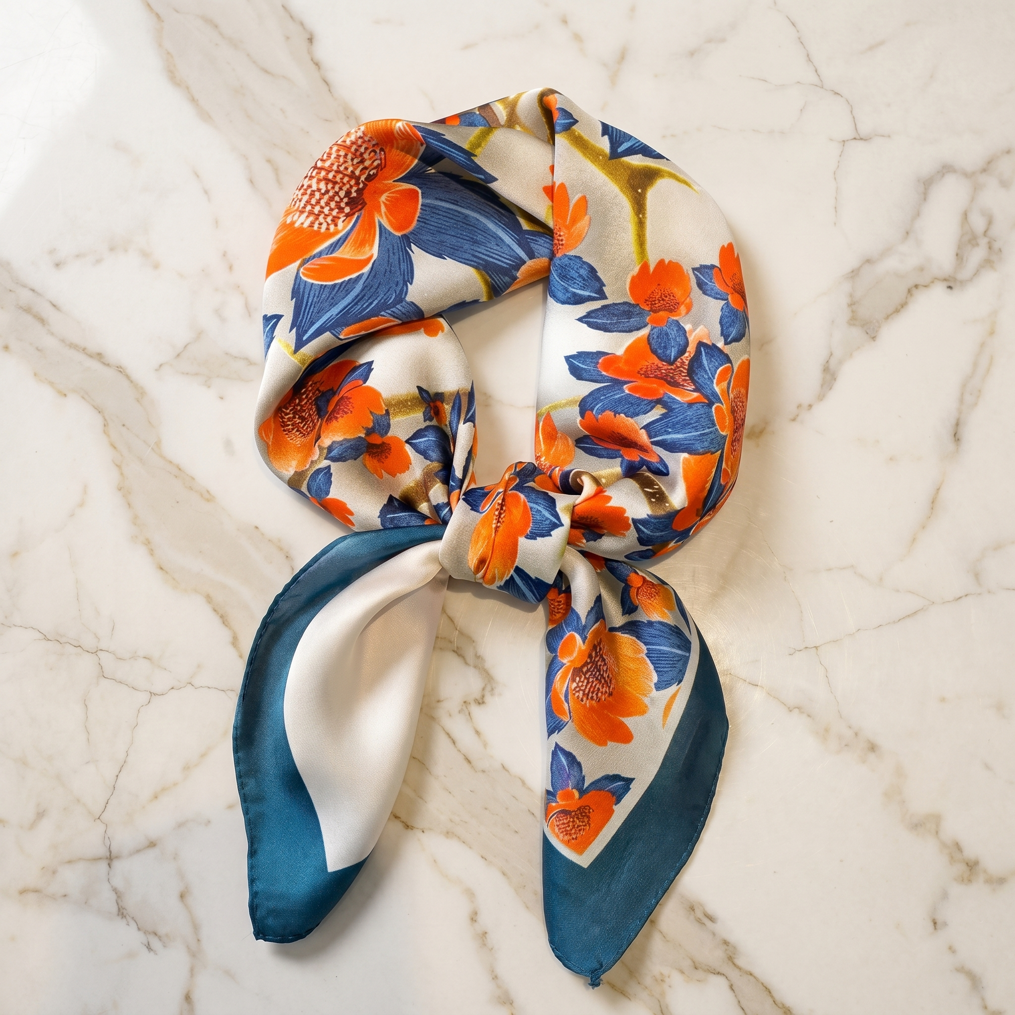 Seidenschal Damen 70×70 cm Blumen Bunt – Schal-Welt Detailansicht