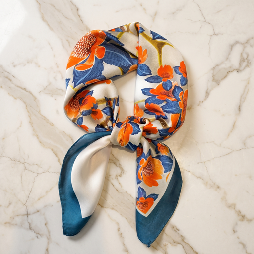 Seidenschal Damen 70×70 cm Blumen Bunt – Schal-Welt Detailansicht