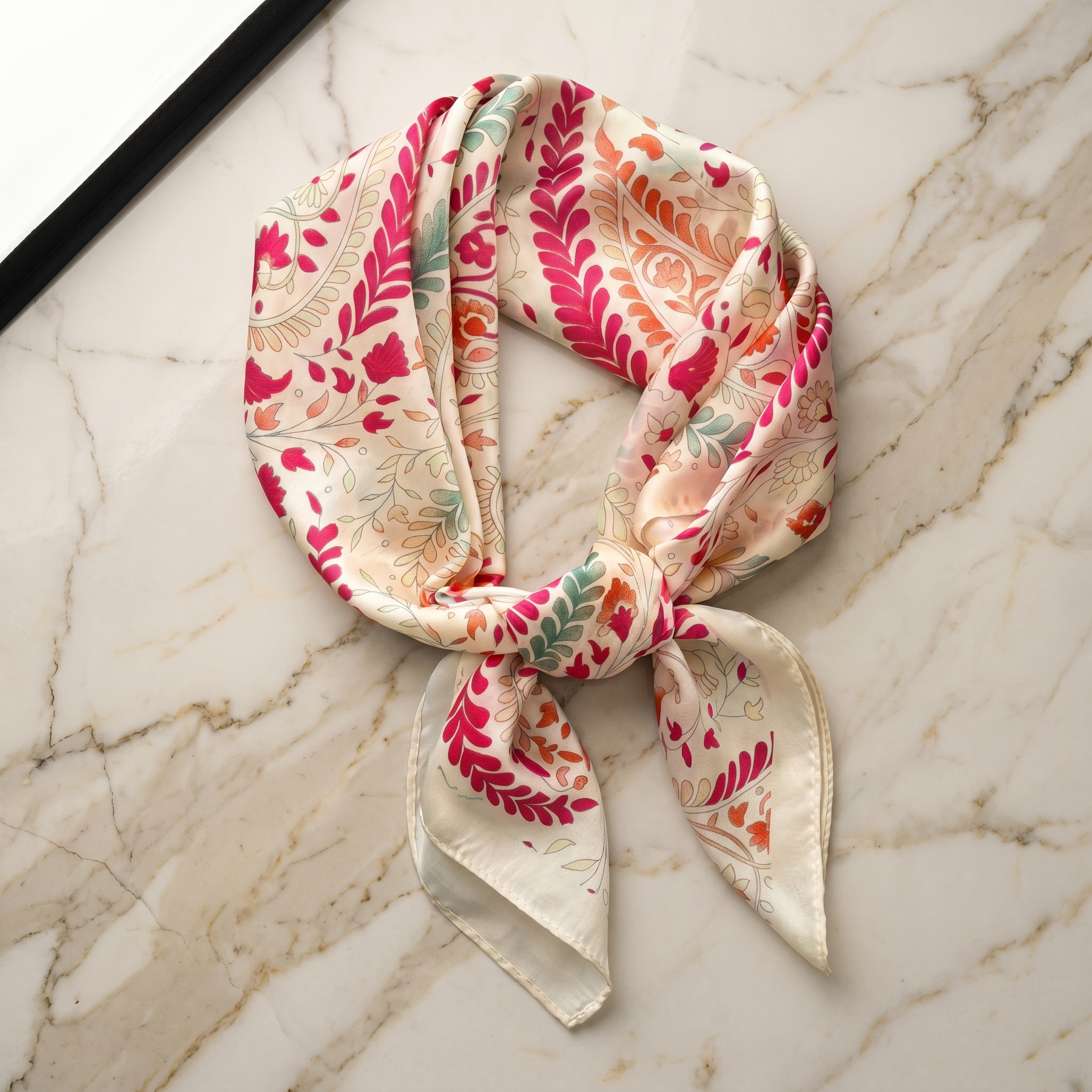 Seidenschal Damen 70×70 cm Blumen Bunt – Schal-Welt Detailansicht