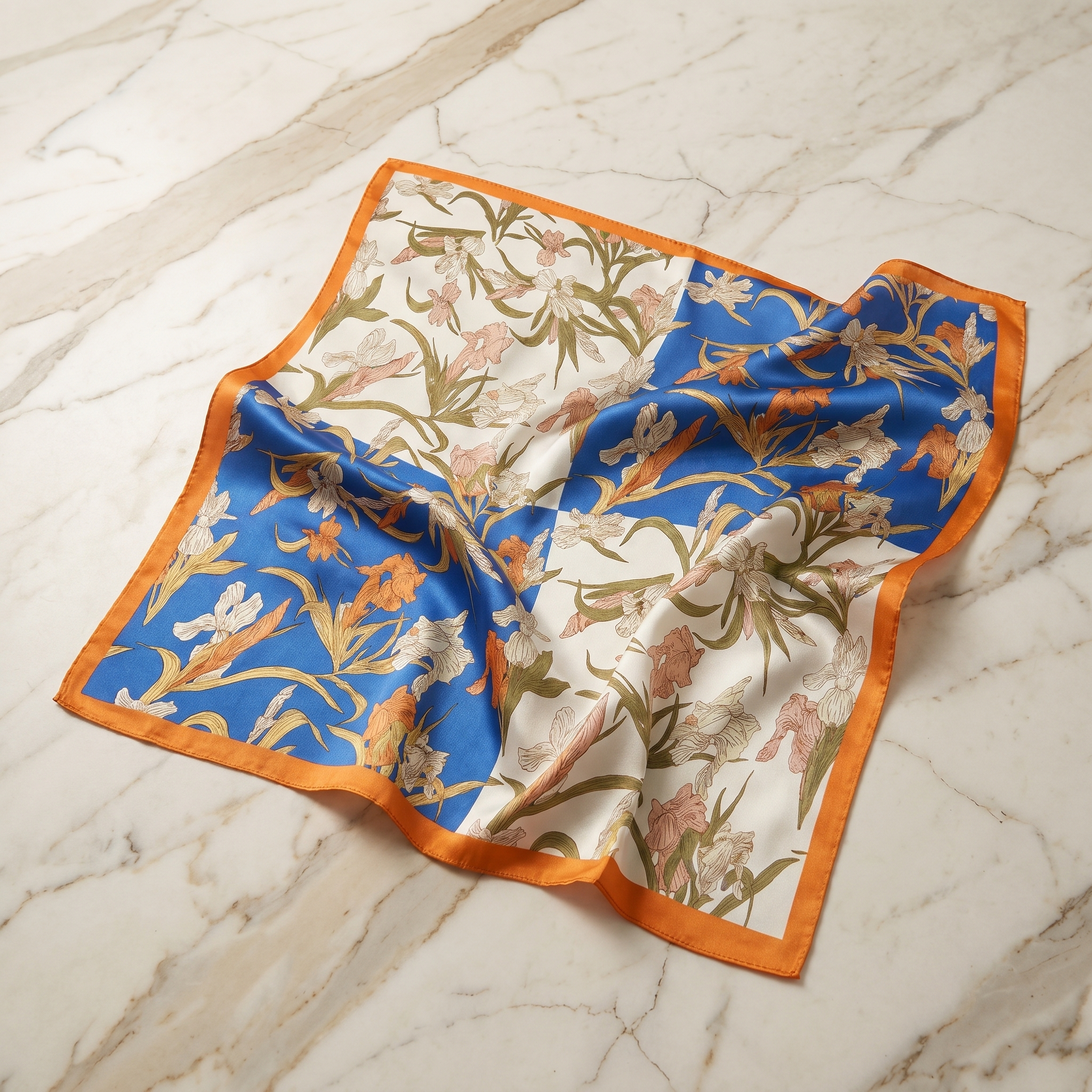 Seidenschal Damen 70×70 cm Blumen Bunt – Schal-Welt Detailansicht