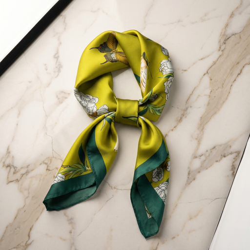Seidenschal Damen 70×70 cm Blumen Gelb – Schal-Welt Detailansicht