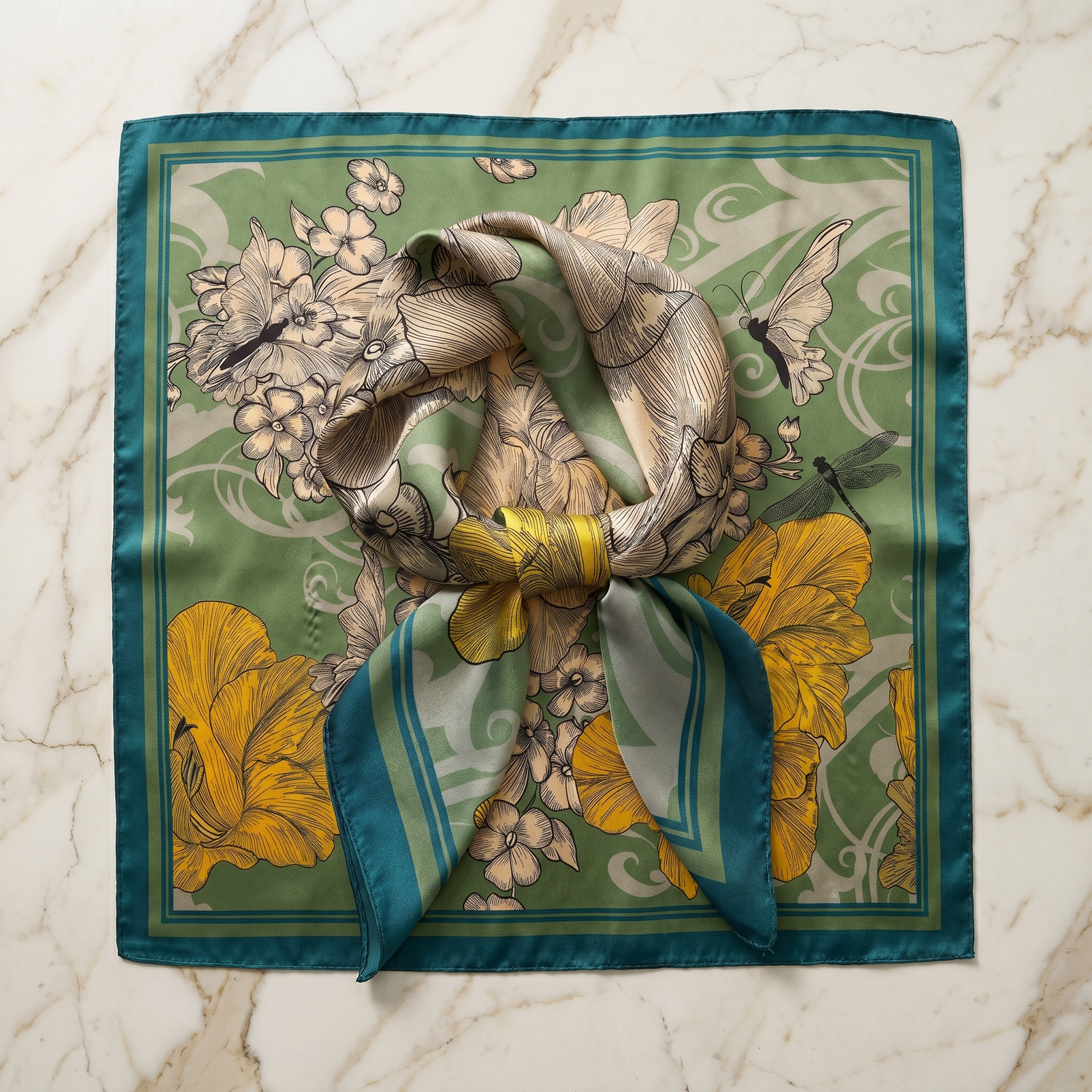Seidenschal Damen 70×70 cm Blumen Bunt – Schal-Welt Detailansicht