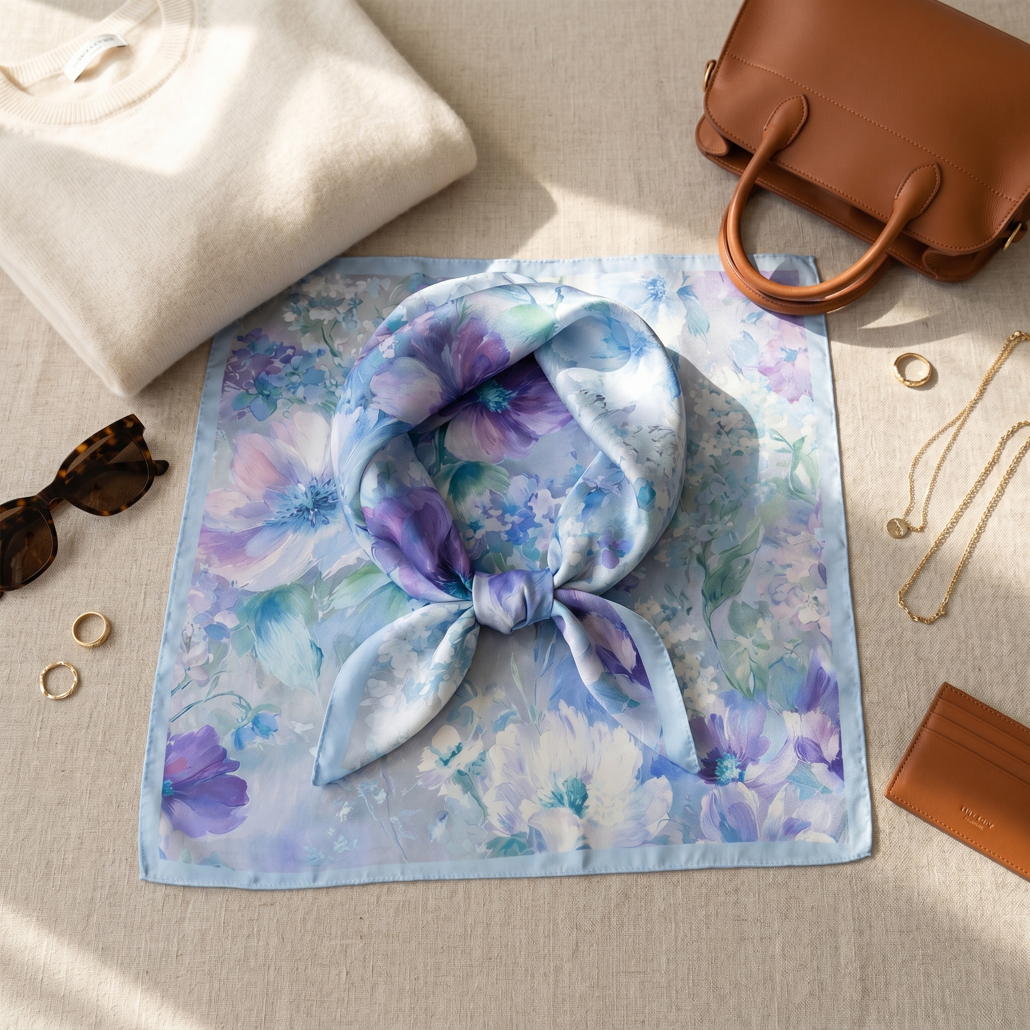 Seidenschal Damen 70×70 cm Blumen Bunt – Schal-Welt Styling-Inspiration