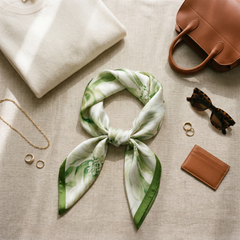 Seidenschal Damen 70×70 cm Blumen Grün – Schal-Welt Styling-Inspiration
