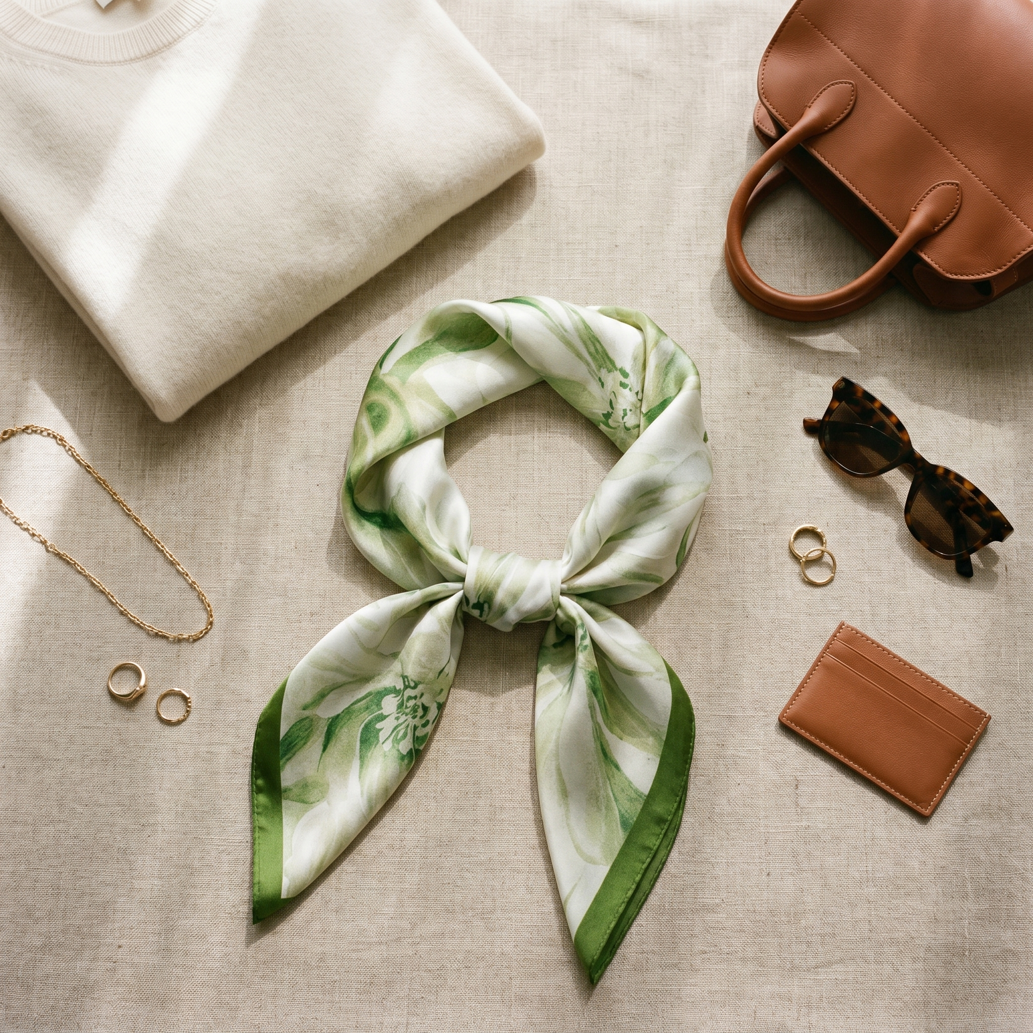 Seidenschal Damen 70×70 cm Blumen Grün – Schal-Welt Styling-Inspiration
