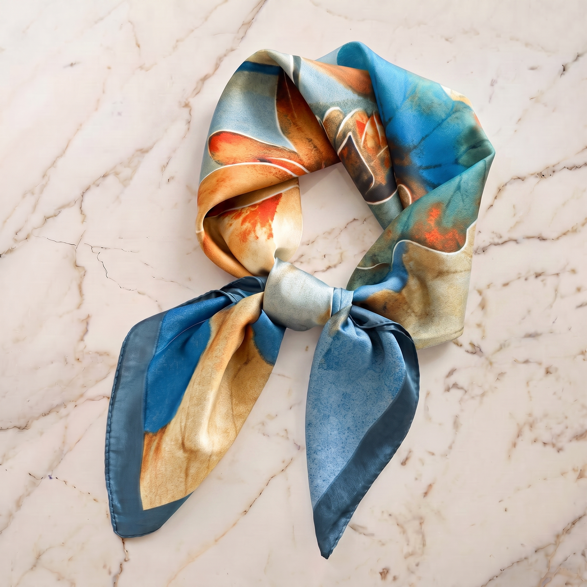 Seidentuch Halstuch Halstücher Damen 70×70 cm Kopftuch Haartuch Nickituch Seidenschal Schals – Lila Creme Blumen mit Goldakzenten und Farbverlauf | Schal-Welt